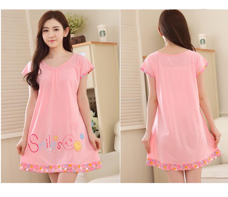 2018 nightdress nữ mùa hè cotton ngắn tay phần mỏng Hàn Quốc phiên bản của phụ nữ tươi đồ ngủ phần lỏng lẻo cotton mùa hè dịch vụ nhà