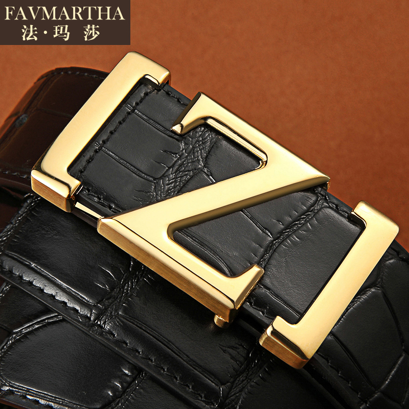 Business New Men Smooth Buckle Strap Youth Z Word Copper Inner Wear Pants With Crocodile Print Genuine Leather Belt Upscale