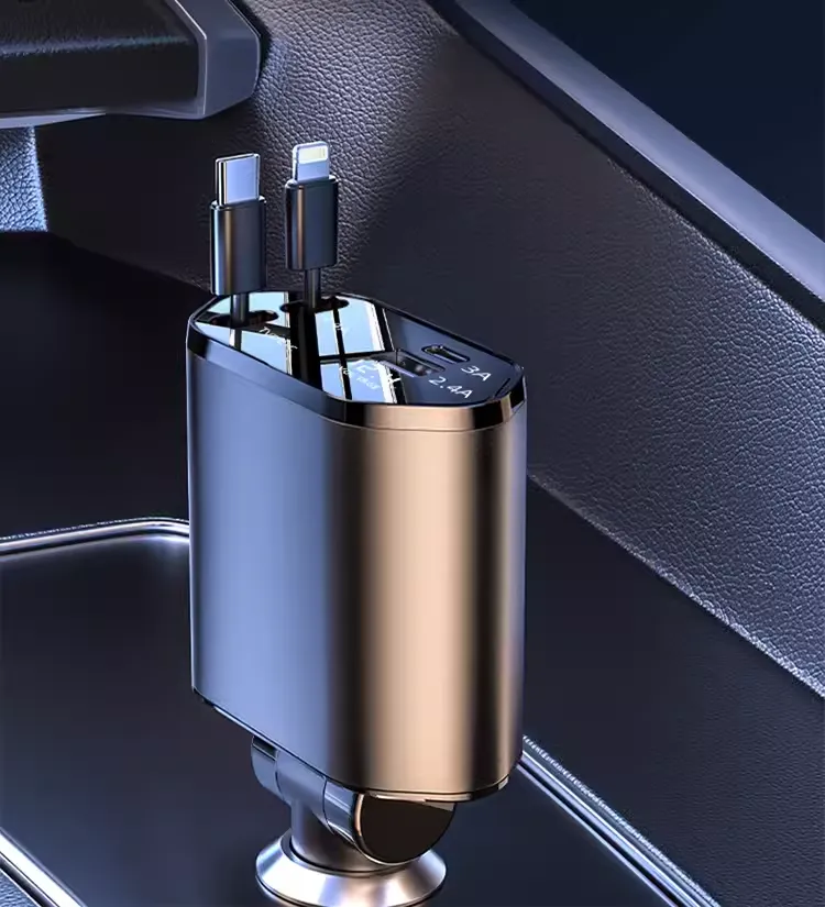 Car charger one drag four super fast charging car cigarette lighter pd fast charging telescopic line mobile phone conversion plug