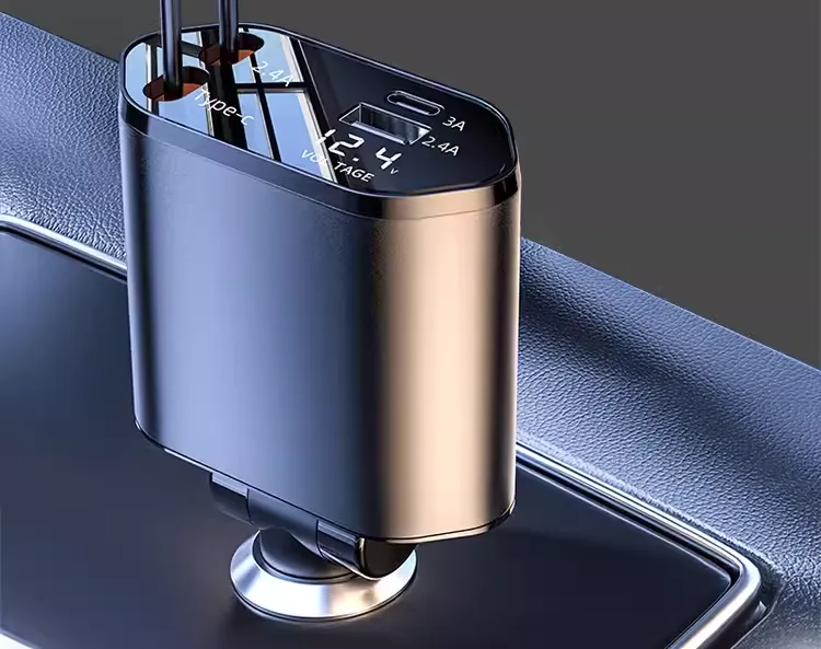 Car charger one drag four super fast charging car cigarette lighter pd fast charging telescopic line mobile phone conversion plug