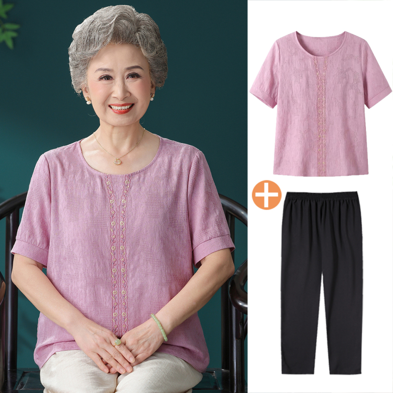 Old Lady's Pure Cotton Short-Sleeved T-Shirt, Elderly Mother's Summer Clothing, Women's Half-Sleeved Top, Clothing for 70-80 Year Old Grandma Set Old Lady's Pure Cotton Short-Sleeved T-Shirt, Elderly Mother's Summer Clothing, Women's Half-Sleeved Top, Clothing for 70-80 Year Old Grandma Set