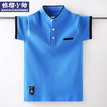 Boys t-shirt short-sleeved summer 2021 new big childrens polo shirt stand-up collar top summer solid color boys