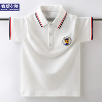 Boys short-sleeved t-shirt polo shirt 2021 summer new summer middle and large children lapel childrens foreign style Paul shirt tide