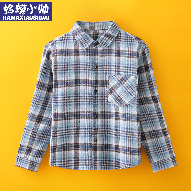 Boy shirt spring summer 2022 new casual turned-collar boy shirt pure cotton long sleeves CUHK children's shirt