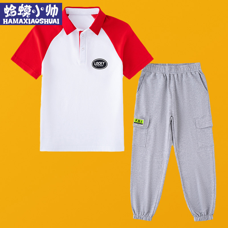 Boys suit summer 2022 new children's Korean version in the big boy handsome short-sleeved boy Western style sports suit tide