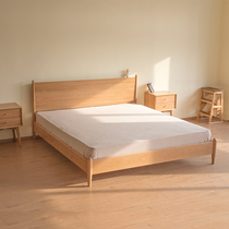 Solid wood bed 1 8m double bed Simple Nordic modern white oak master bedroom ins Wind bed Raw wood color bed 1 5 m