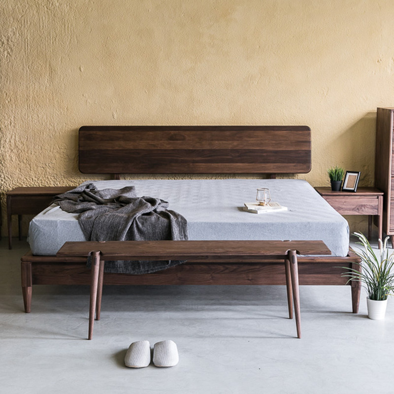 Black walnut single double bed 1 51 8 simple Nordic Japanese style North American black walnut pure solid wood export environmental protection mortise and tenon