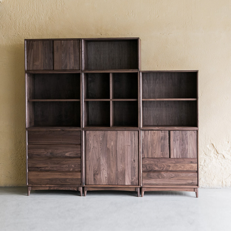 Black walnut pure solid wood free combination bookshelf cabinet rack environmental protection North American black walnut storage rack export