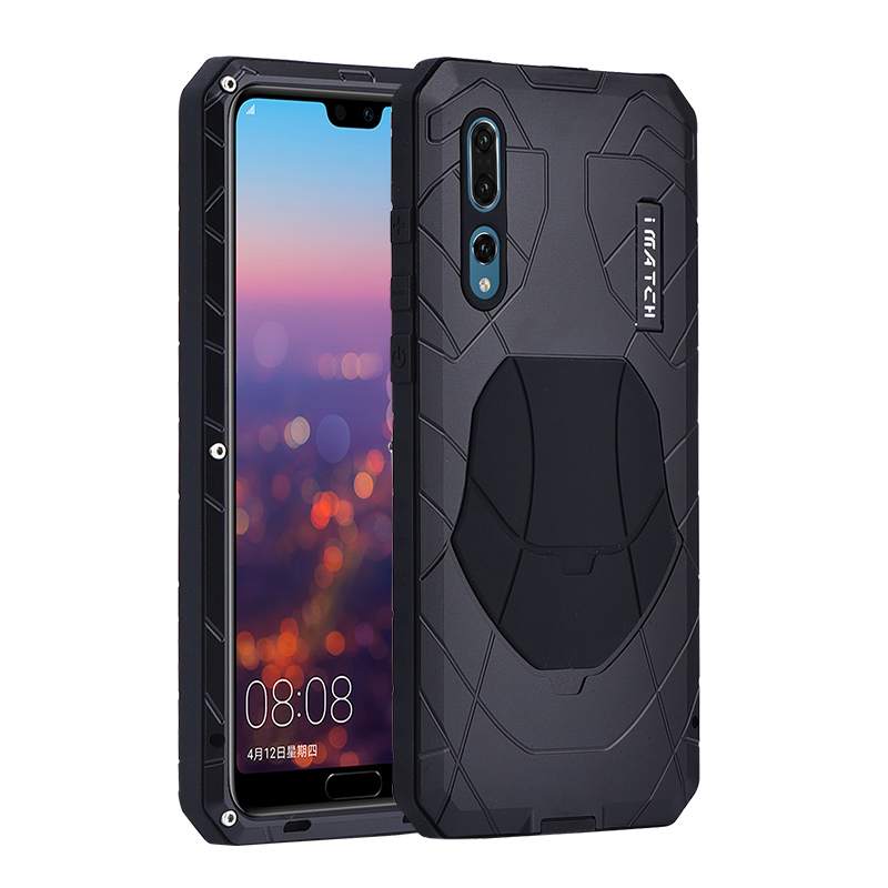 iMatch Water Resistant Shockproof Dust/Dirt/Snow-Proof Aluminum Metal Military Heavy Duty Armor Protection Case Cover for Huawei P20 & Huawei P20 Pro