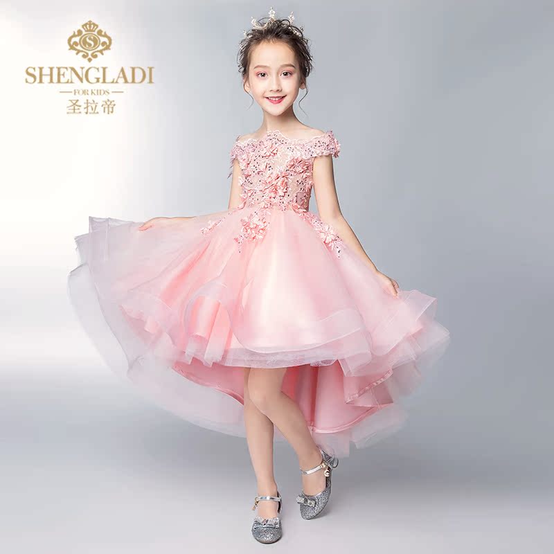Trẻ em ăn mặc công chúa váy từ vai hoa cô gái đám cưới sợi phồng cô gái nhỏ chủ nhà biểu diễn buổi tối - Váy trẻ em quần áo trẻ em xuất khẩu