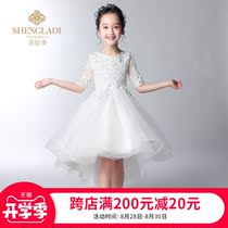  Flower girl dress Daughter child wedding dress Girl princess dress puffy yarn childrens wedding dress white host performance suit