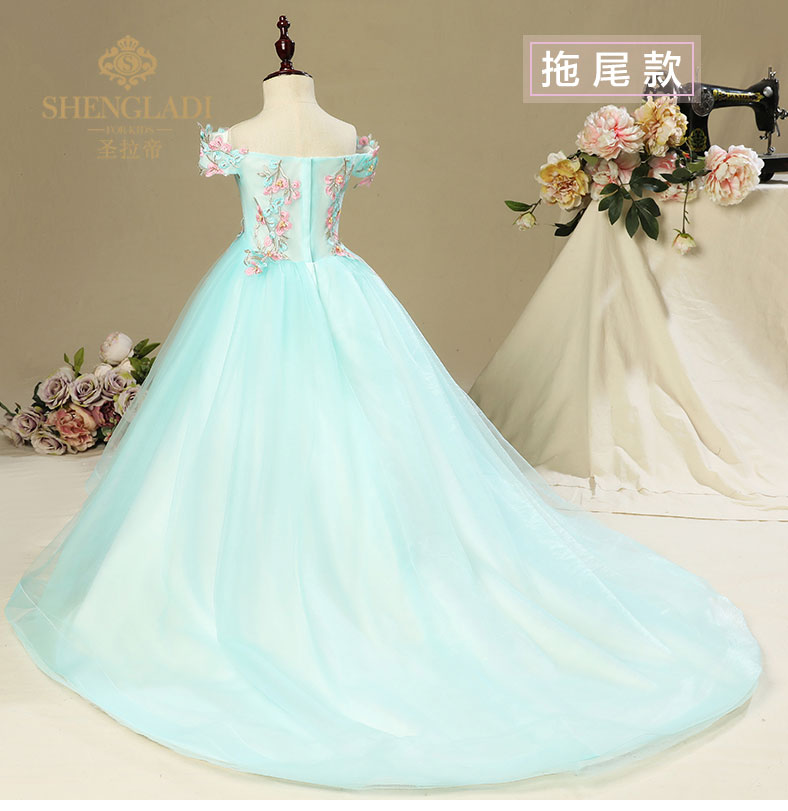 Công chúa váy cô gái từ vai váy cưới dài váy trẻ em máy chủ đàn piano trang phục hoa cô gái ăn mặc nữ mùa xuân set bộ vest bé trai kèm cavat