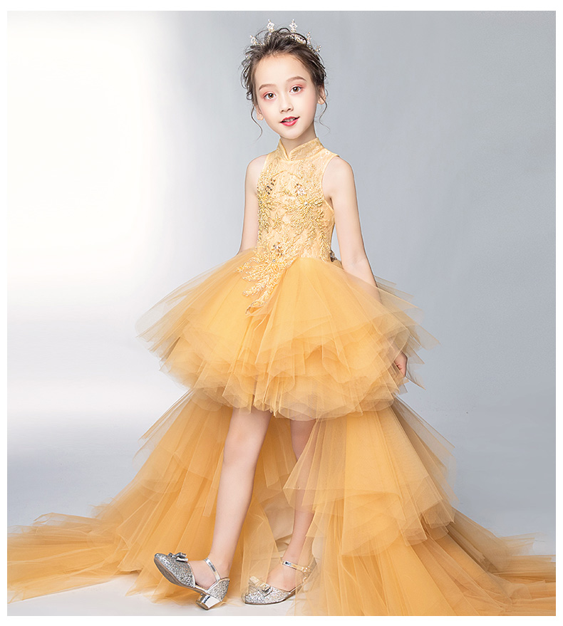 Đầm trẻ em công chúa váy đầm công chúa catwalk dạ hội 2018 bé gái trailing nhỏ chủ trang phục piano váy dài tay bé gái