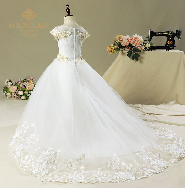 Váy cưới trẻ em, váy đuôi, váy công chúa bé gái, sàn catwalk, chủ nhà, con giữa, trang phục sáu bảy váy bé gái đẹp
