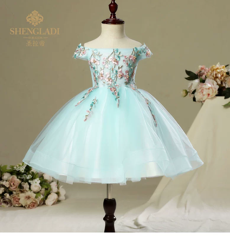 Công chúa váy cô gái chủ váy trẻ em từ vai váy cưới pettiskirt hiển thị trang phục hoa cô gái váy đồ bộ bé trai