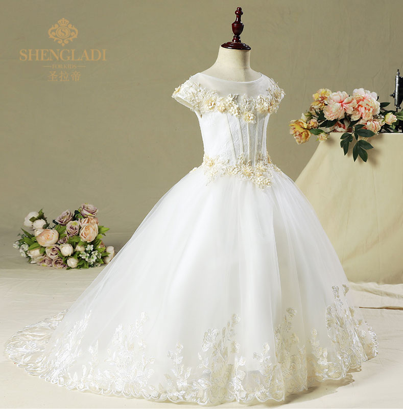 Váy cưới trẻ em, váy đuôi, váy công chúa bé gái, sàn catwalk, chủ nhà, con giữa, trang phục sáu bảy váy bé gái đẹp