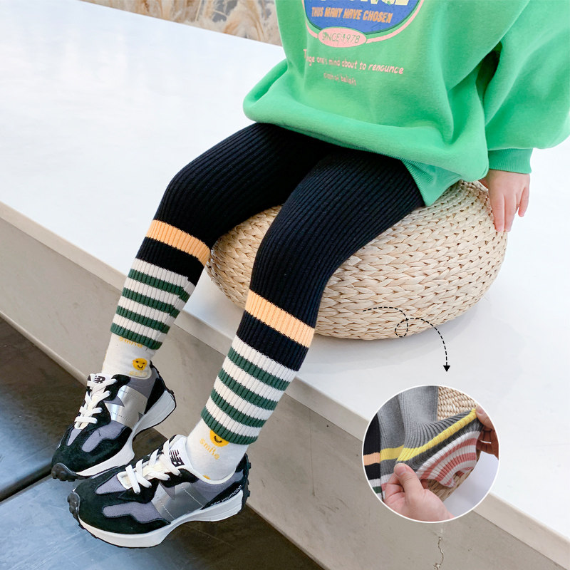 Girl Inside Lap Pants 2022 New Autumn Winter Clothing Outwear Foreign Pie Striped Sweatpants Children Add Suede Thickened Trousers