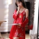Đồ ngủ mùa hè dành cho nam và nữ váy ngủ lụa mới của Hàn Quốc phần mỏng ở nhà dịch vụ tại nhà của phụ nữ địu hai mảnh xu hướng lỏng lẻo của Hàn Quốc - Night Robe