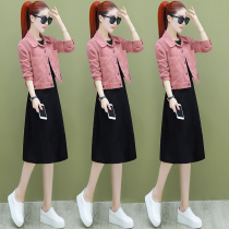 Early autumn goddess fan temperament dress two-piece womens 2021 new spring and autumn French socialite skirt suit