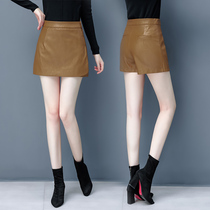 Western leather pants high waist shorts womens 2021 new spring and autumn thin Joker pants fashion skirt ins tide