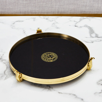 Modern light luxury water Cup tray rectangular American household coffee table storage tea tray pure copper black gold high-grade round plate