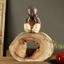 New Chinese tea room Zen decoration Chinese style decoration Small monk entrance soft decoration Bogu frame Crafts