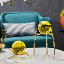 Living room TV cabinet pure copper Zhaicai yellow crystal ball ornaments jewelry modern light luxury office table study feng shui Polo