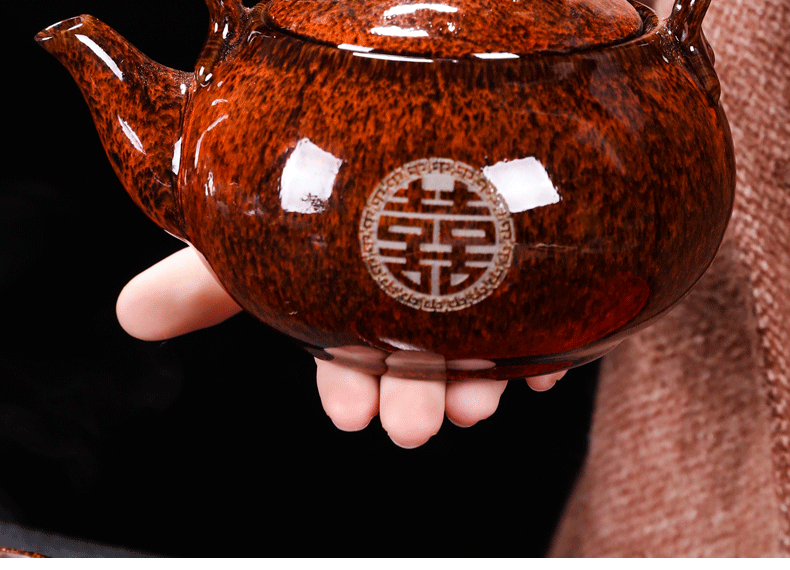 Wedding tea suit household of Chinese style Wedding package ceramic big red tea cup teapot tea tray teapot