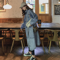 2022 Spring and autumn new denim wind clothes women over the knee Long paragraph Han version loose casual 100 hitch a big code jacket tide
