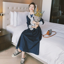 Light ripening Wind Han version loose retro Aging Denim Dress Girl 2022 Springtime New Style Mid-Length Dresses