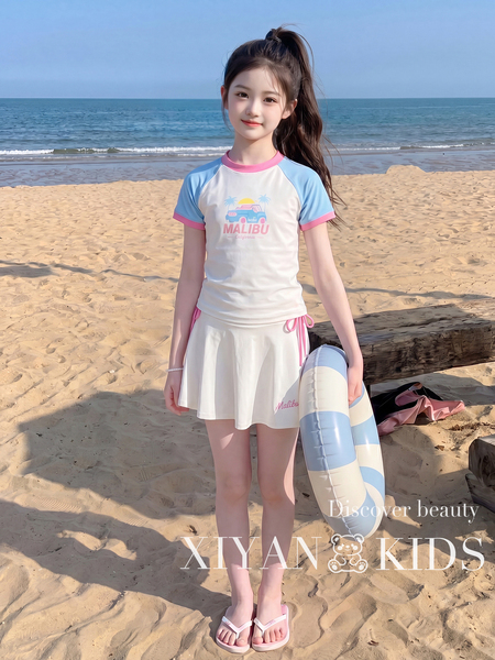 Girls' Swimsuit 2026 Summer New Style for Older Children, Color-Blocked Two-Piece Swimwear, Sweet Beachwear for Kids — 2