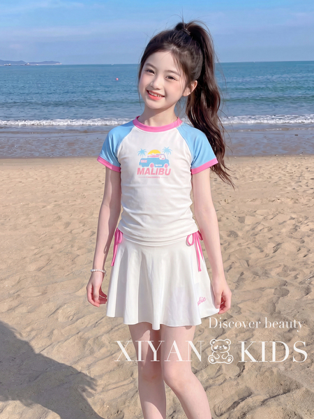 Girls' Swimsuit 2026 Summer New Style for Older Children, Color-Blocked Two-Piece Swimwear, Sweet Beachwear for Kids — 5