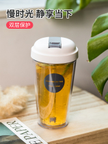 Flip suction tube Cup plastic double drink girl heart portable large capacity hand Cup cute Net red water cup juice cup