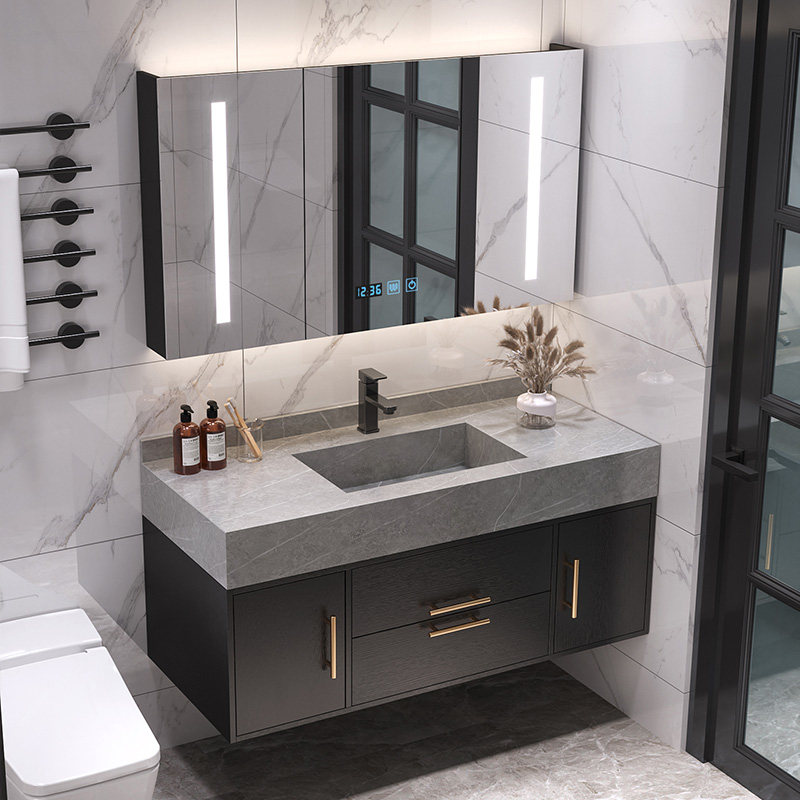 Modern minimalist light and luxurious rock board integrated bath cabinet Composition makeup dressing room washout washbasin washstand basin bathroom