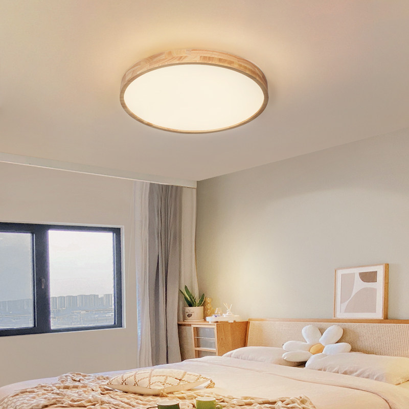 Nordic Bedroom Lamp Log Wind Suction Ceiling Light Day Style Solid Wood Dining Room Lamp Modern Minima Round Room LED Luminaire