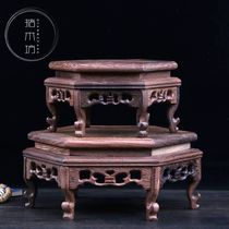Solid wood wood hexagonal purple sand pot tea set base Mahogany chicken wing wood vase flower pot landscape wood Tomu seat