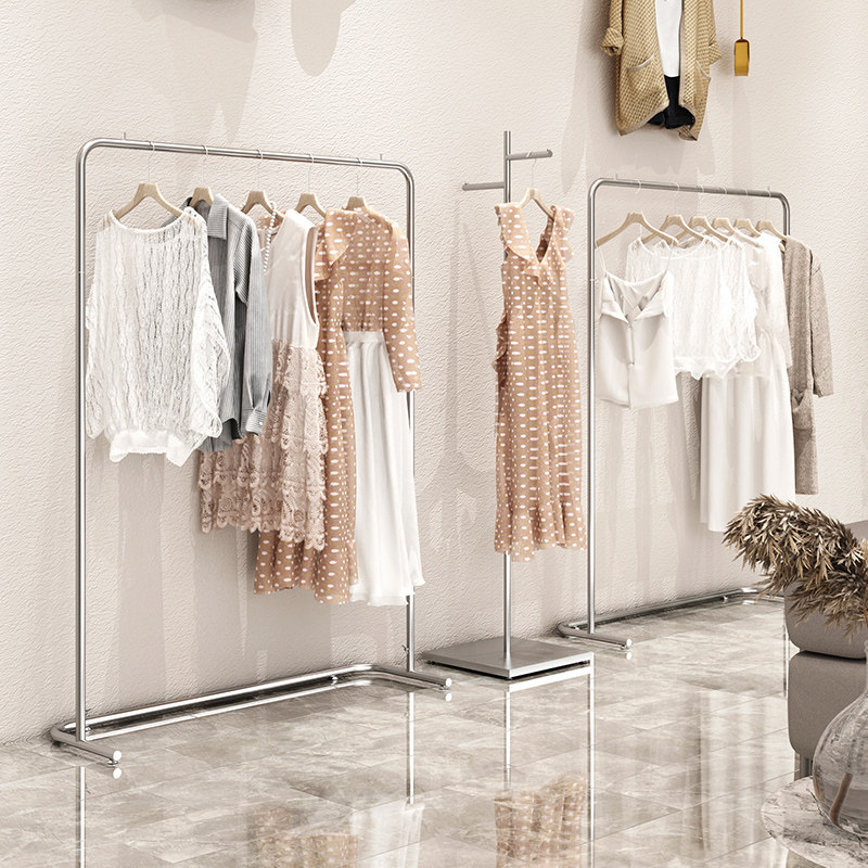 Women's store shelves display rack clothing store drawing silver stainless steel hanging display props for special
