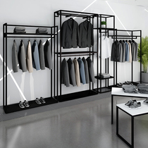 Clothing display floor-mounted double block assembly rack men and women clothing store shelf black iron clothes shelf