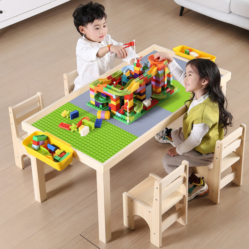 Children's multifunctional building blocks table compatible Lego assembled toy table Puzzle Intelligence Spell and Brain Large Solid Wood