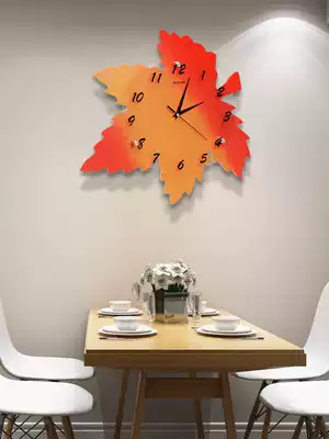 Maple leaf wall clock Living room mute creative electronic clock personality household wall clock bedroom pastoral art decoration wall clock