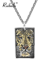 ruibeila Zodiac Tiger Square Hangtag Pendant Necklace Mens 925 Silver Vintage National Tide Tiger Sweever Chain