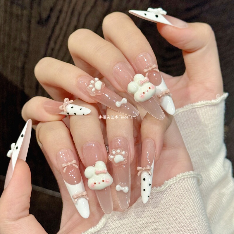 【Pink Rabbit Sweet Accessories】Cute Cartoon Sweet Girly Style Student Party Gradient Nude Color Brightening Handmade Wearable Nails