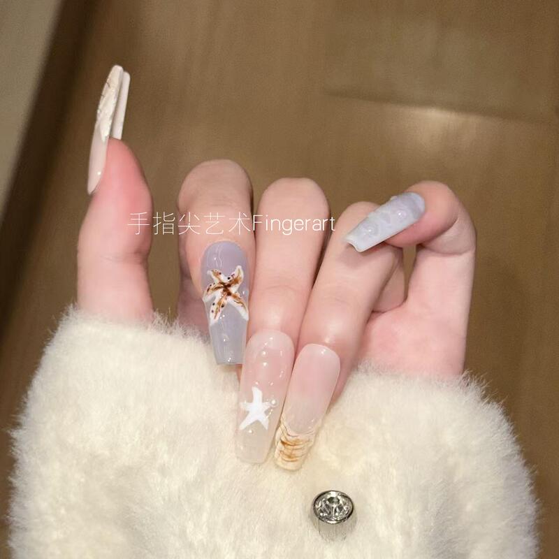 [Summer Beach] Purely Handmade Wearable Nails, High-End Sexy Starfish Shell Painted Carved Dopamine Manicure