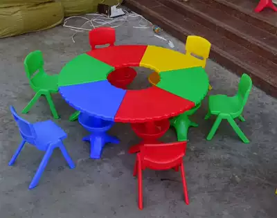 Kindergarten table and chair set children plastic fan assembly table chair early education Home Baby writing toy table