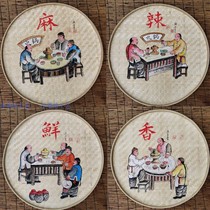 Hand-painted dustpan painting bamboo weaving products creative hotel private room Chinese restaurant farmhouse wall decoration pendant finished products