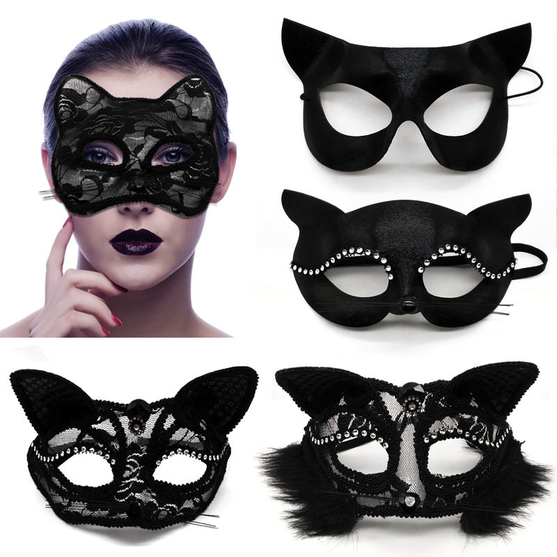 Sexy catwoman mask, lace eye mask, tassel half-face veil, ball party bunny catwoman mask blindfold