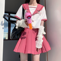 Less Ye Eyes: (Gun Ji) Pink JK Uniform Set Sovereter Suit Full Student Uniform Womens Short Sleeve Genuine