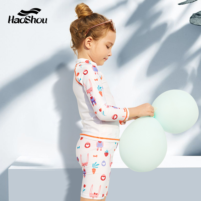 Trumpeter children's swimsuit Female split long sleeve Girl boy one-piece small medium large child student hot spring swimming trunkset