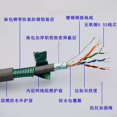 Armored shielded super-five network cable national standard oxygen-free copper outdoor buried waterproof sunscreen anti-aging anti-rat bite network route