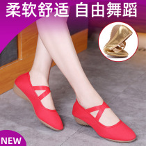 2021 New Square dance shoes womens summer soft bottom four seasons Red adult dancing shoes cow tendon low heel dance shoes